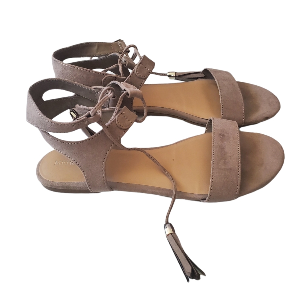 Taupe ankle tie sandals
